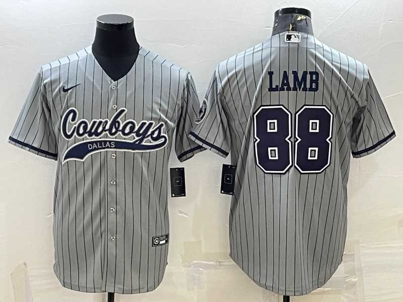Men%27s Dallas Cowboys #88 CeeDee Lamb Grey With Patch Cool Base Stitched Baseball Jersey->dallas cowboys->NFL Jersey